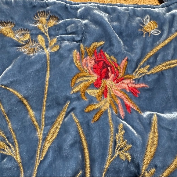 Johnny Was Aria Velvet Rayon Silk Floral Embroidered Tote Bag In Light Blue - Picture 5 of 16